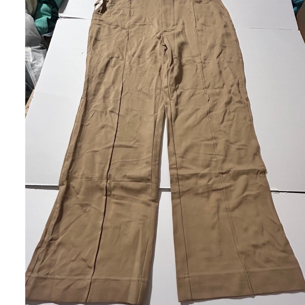 Halara Tan Wide Leg High Waisted Pintuck Trousers Pants XL Regular 02643487
